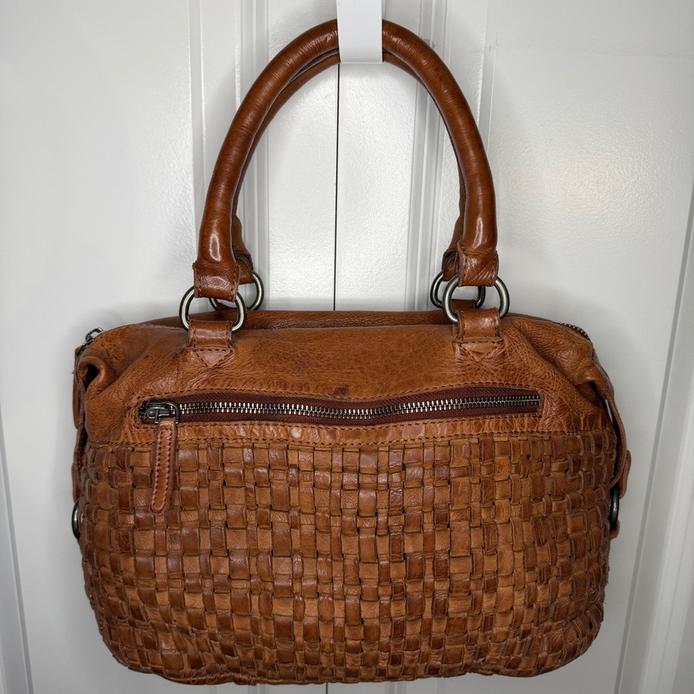 Vilenca Holland Woven Genuine Leather Hand Bag Purse Satchel Brown
